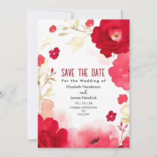 Invitation Floral Custom Crimson Mariage numérique rouge (Devant)