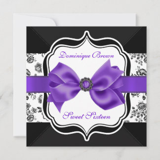 Invitation Floral Damask avec Purple Bow