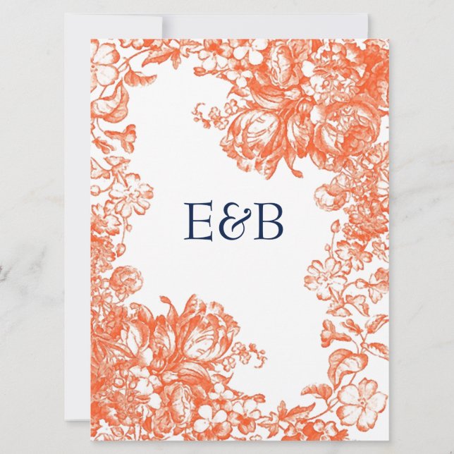 Invitation Floral d'antiquité orange et blanc (Dos)