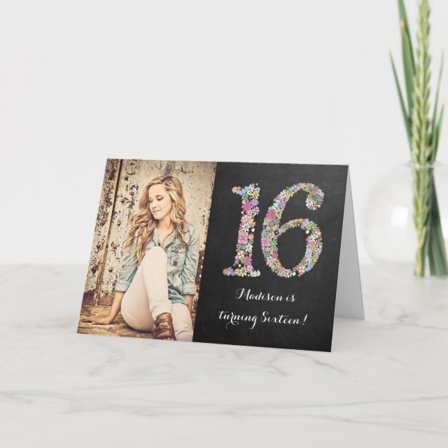 Invitation floral de fête d'anniversaire de filles (Devant)