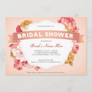 Invitation floral de Fête de la mariée de pêche