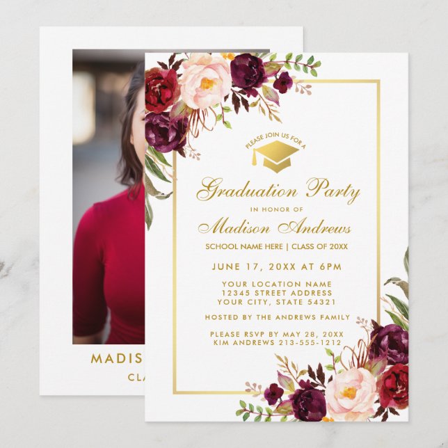 Invitation floral de fête de remise des diplômes (Devant / Derrière)