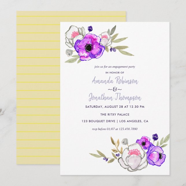 Invitation floral de la fête de l'engagement du pr (Devant / Derrière)