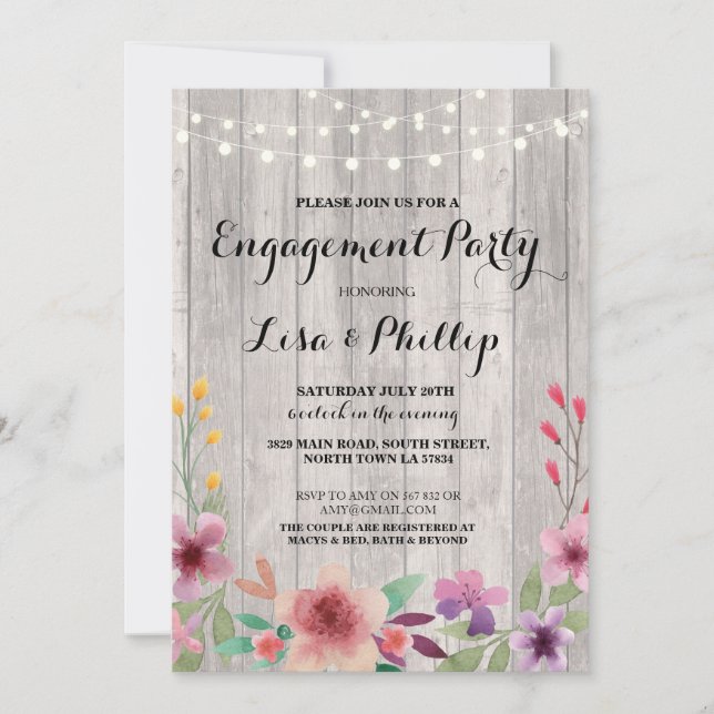 Invitation floral de la fête de l'engagement Rusti (Devant)