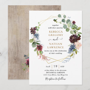 Invitation Floral de la marine de Bourgogne avec Mariage de v