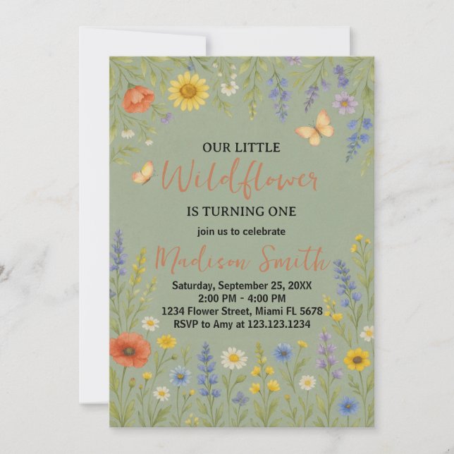 Invitation Floral de luxe premier anniversaire (Devant)