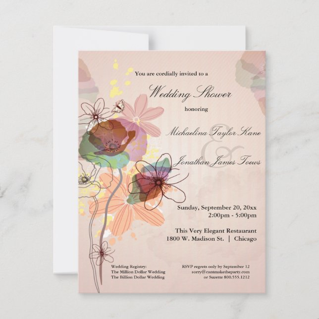 Invitation floral de wedding shower d'aquarelle (Devant)