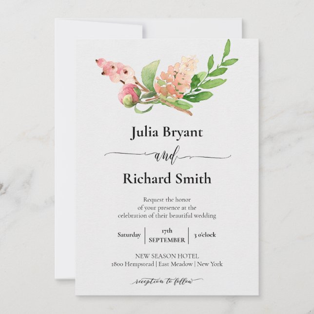 Invitation Floral d'été | Mariage de fleurs de baies roses (Devant)