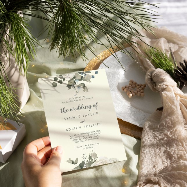 Invitation Floral d'hiver | Ivory Le Mariage De L'Invitation (Créateur téléchargé)