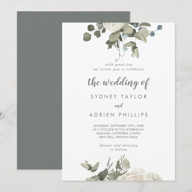Invitation Floral D'Hiver Le Mariage De L'Invitation (Devant / Derrière)