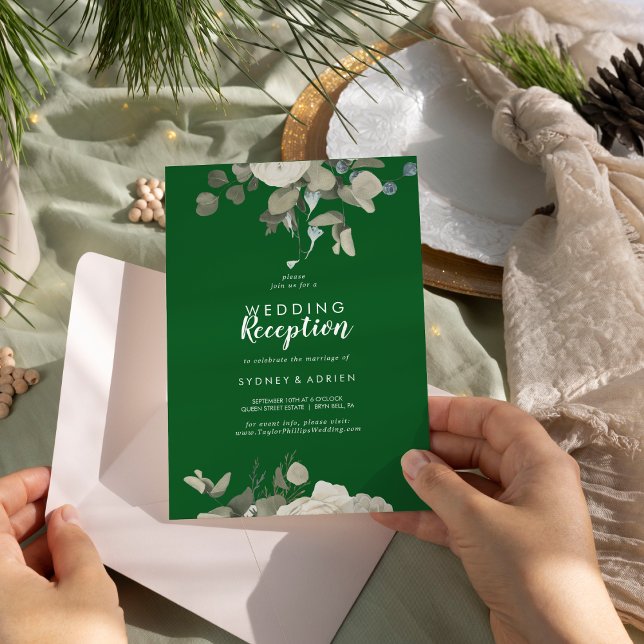 Invitation Floral d'hiver | Réception de mariage vert uniquem (Créateur téléchargé)