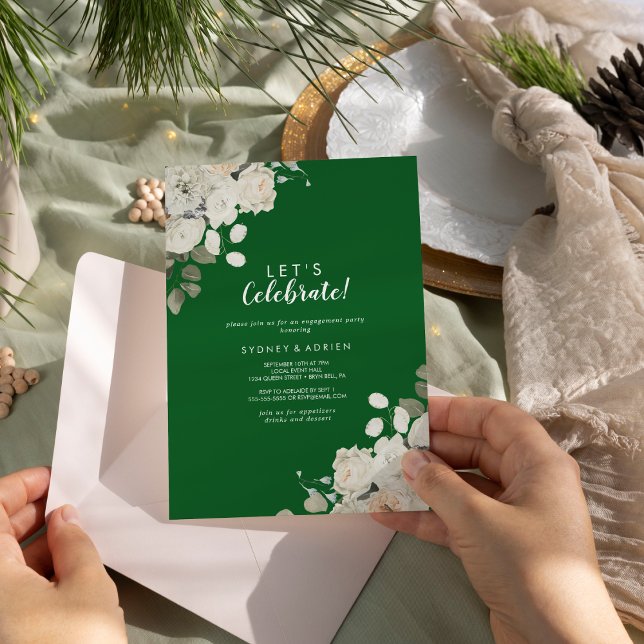 Invitation Floral d'hiver |Vert Fêtons la fête (Créateur téléchargé)