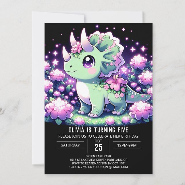 Invitation Floral Dino Dinosaur Anniversaire numérique (Devant)