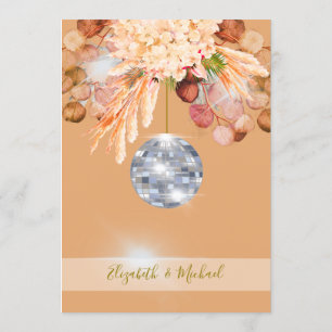 Invitation Floral Disco Ball Orange Mariage élégant