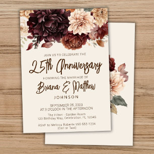Invitation Floral d'ivoire beige Brown 25e anniversaire du Ma