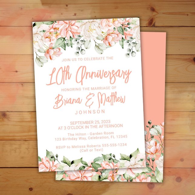 Invitation Floral d'ivoire de bracelet 10e anniversaire de Ma (Créateur téléchargé)