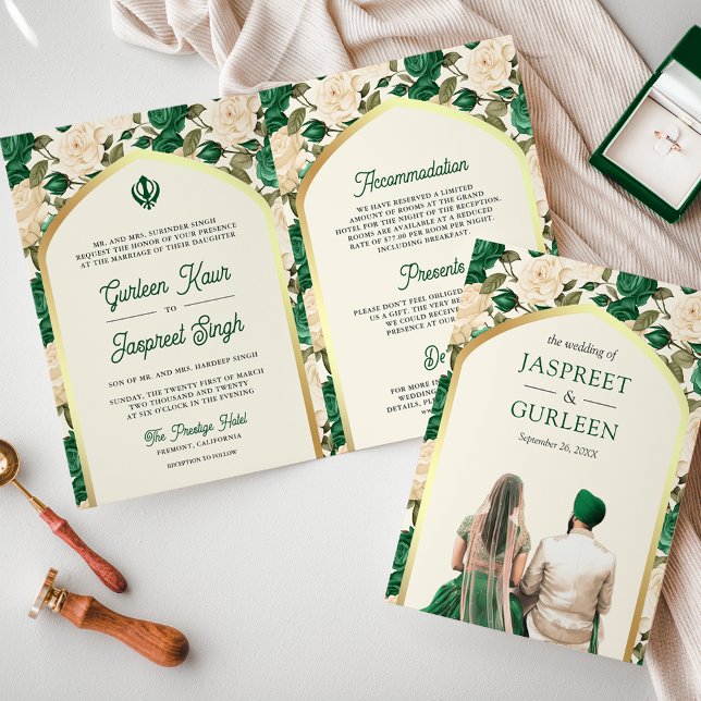 Invitation Floral d'ivoire vert émeraude tout en un Mariage s (Créateur téléchargé)