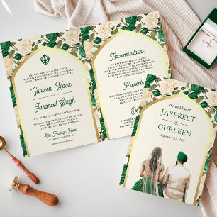 Invitation Floral d'ivoire vert émeraude tout en un Mariage s