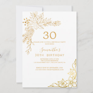 Invitation Floral doré   30e anniversaire de Cream and Gold
