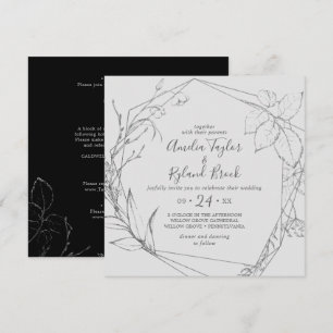 Invitation Floral doré   Argent et noir tout en un Mariage