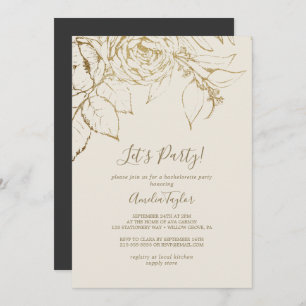 Invitation Floral doré   Cream and Gold Let's Party