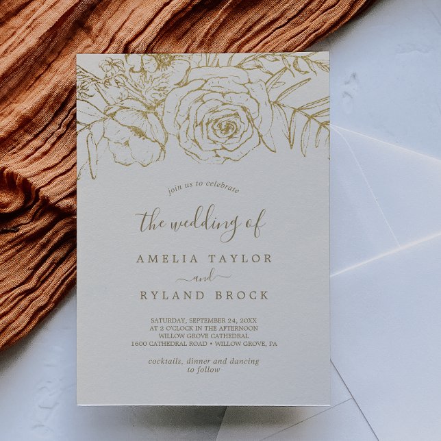 Invitation Floral doré | Crème et or Le Mariage de (Créateur téléchargé)