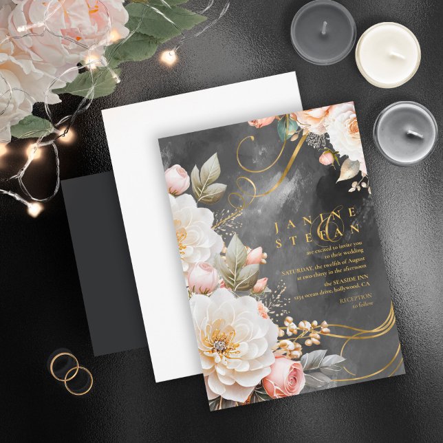 Invitation Floral Drama Mariage Charcoal ID1022 (Créateur téléchargé)