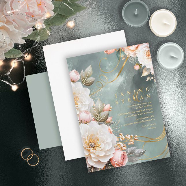 Invitation Floral Drama Mariage Green ID1022 (Créateur téléchargé)