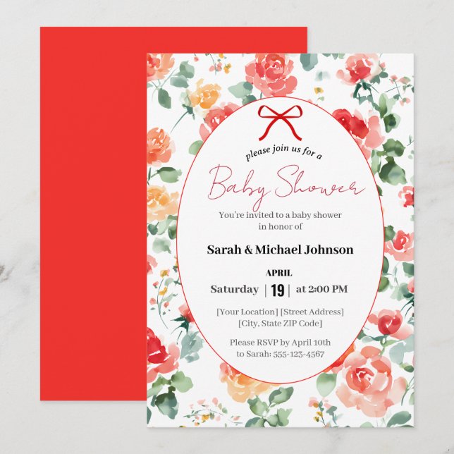 Invitation Floral Dream Baby Shower  (Devant / Derrière)