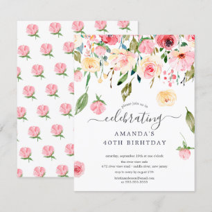 Invitation Floral Drop Pink Peonies Anniversaire Fête Invitat