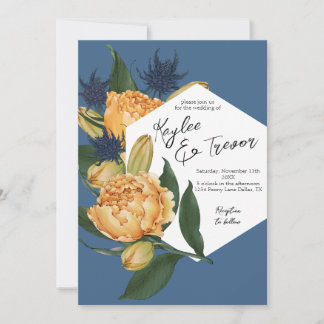 Invitation Floral Dusty bleu et Mariage orange