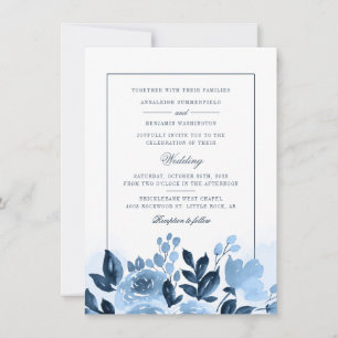 Invitation Floral Dusty Blue Aquarelle Blush Mariage