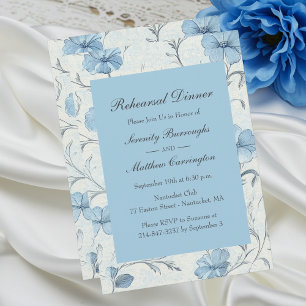 Invitation Floral Dusty Blue Country Garden Dîner de répétiti