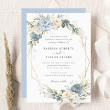 Floral Dusty Blue Greenery Gold Wedding