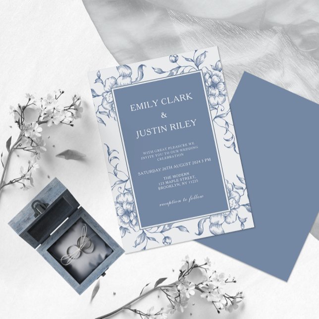 Invitation Floral Dusty Blue Mariage élégant (Créateur téléchargé)