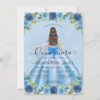 Floral Dusty Blue Silver Glam Princesse Quinceaner
