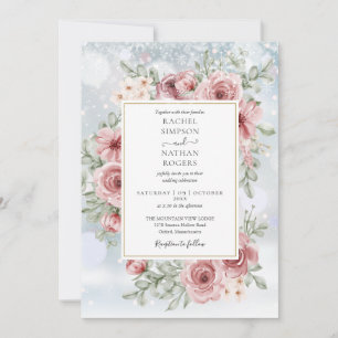 Invitation Floral Dusty Rose Gold Mariage d'hiver