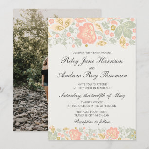 Invitation Floral Elegance Peach Blush Sage Classic Mariage