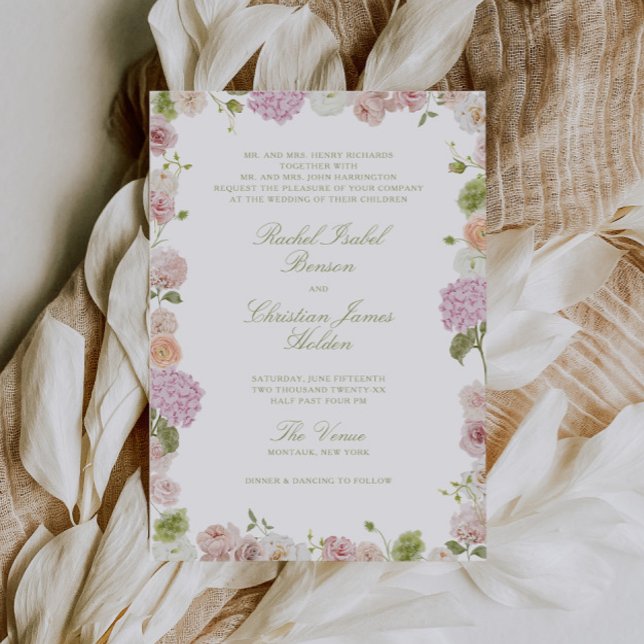 Invitation Floral Elegance Pink Green Frame Wedding (Créateur téléchargé)