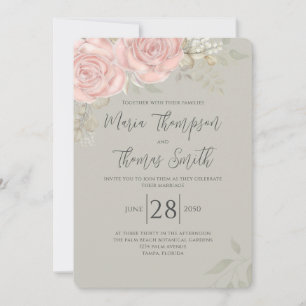 Invitation Floral Elegant Aquarelle Verdure Rose Feuille d'or