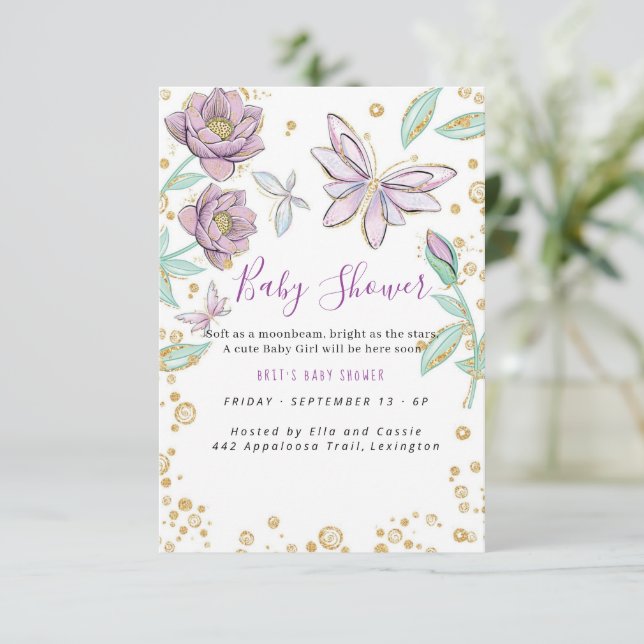 Invitation Floral Elegant Babyshower (Debout devant)