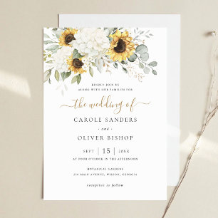 Invitation Floral Elegant Blanc Hydrangea Mariage de tourneso