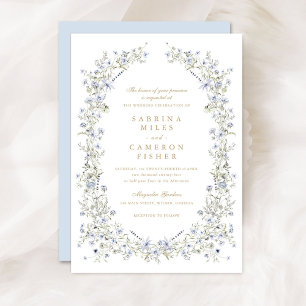Invitation Floral Elegant Blue Wreath Fleur sauvage Mariage