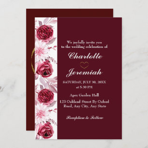Invitation Floral Elegant Blush rose Bourgogne Mariage Script