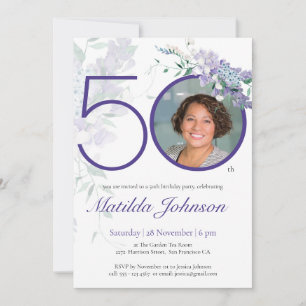 Invitation Floral Elegant Custom Purple Photo 50e anniversair