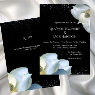 Invitation Floral élégant de Magnolia blanc sur Mariage noir