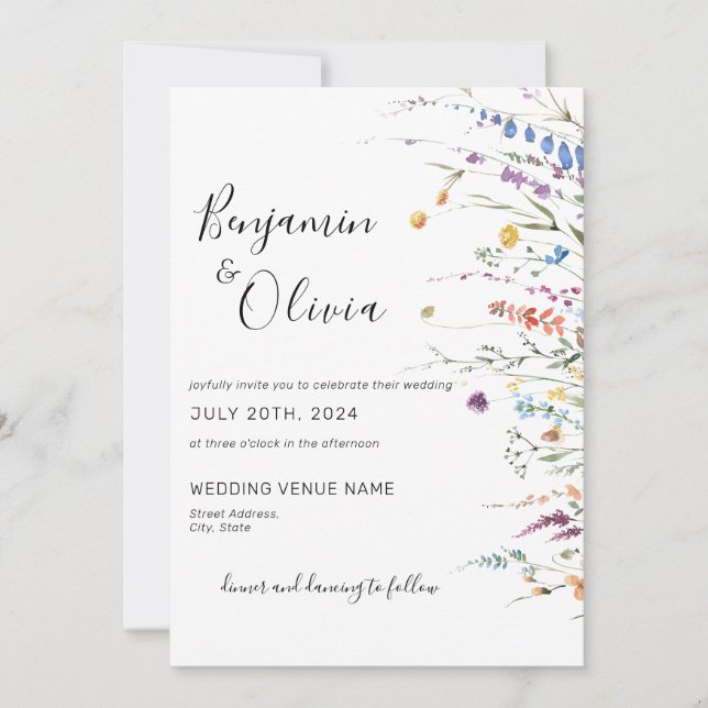 Invitation Floral Elegant Fleur sauvage Boho Mariage (Devant)