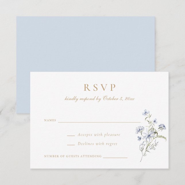 Invitation Floral Elegant Fleur sauvage Dusty Blue Wedding RS (Devant / Derrière)
