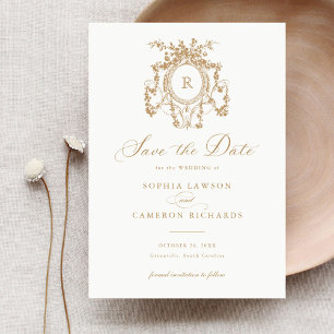 Invitation Floral Elegant Français Rose Gold Crest Date de sa