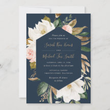 Floral Elegant Magnolia Blush Navy Mariage neutre